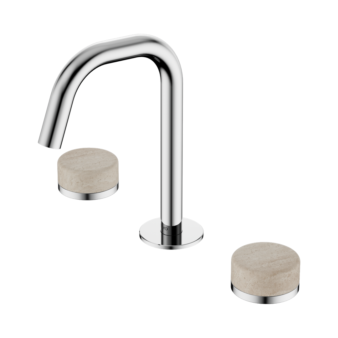 Nero Serenity Basin Set Edge Spout With Rome Travertine Handle Chrome