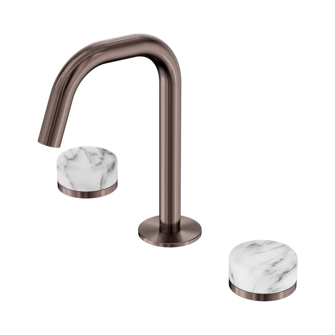 Nero Serenity Basin Set Edge Spout With Arabescato Corchia Handle Brushed Bronze