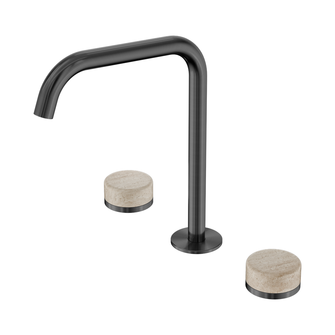 Nero Serenity Bath/Kitchen Set Edge Spout With Rome Travertine Handle Gun Metal