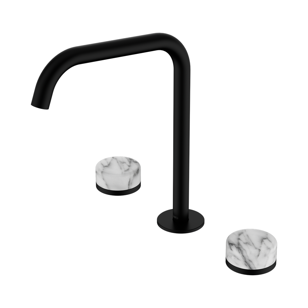 Nero Serenity Bath/Kitchen Set Edge Spout With Arabescato Corchia Handle Matte Black