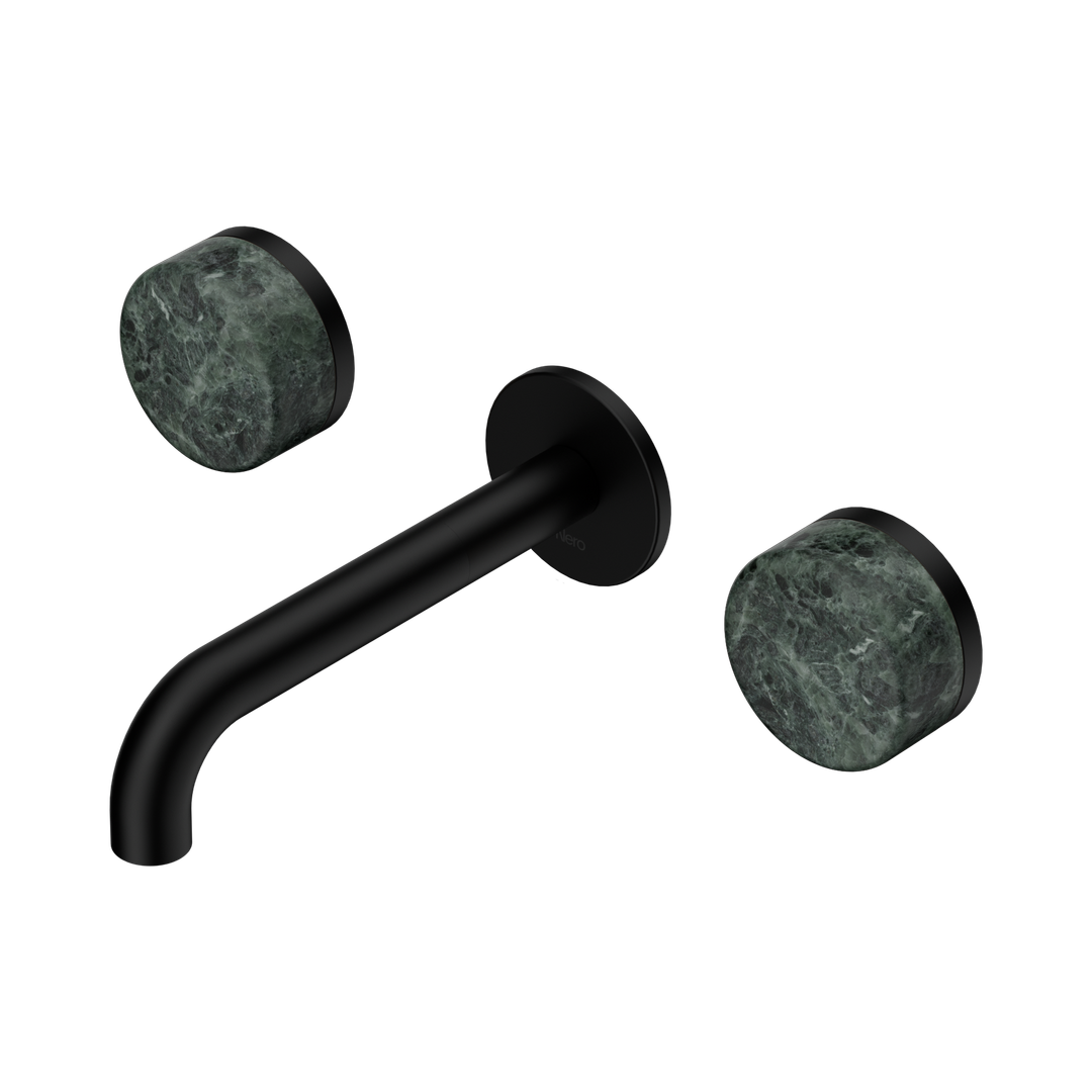 Nero Serenity Wall Basin Set 160Mm Spout With Verde Alpi Handle Matte Black