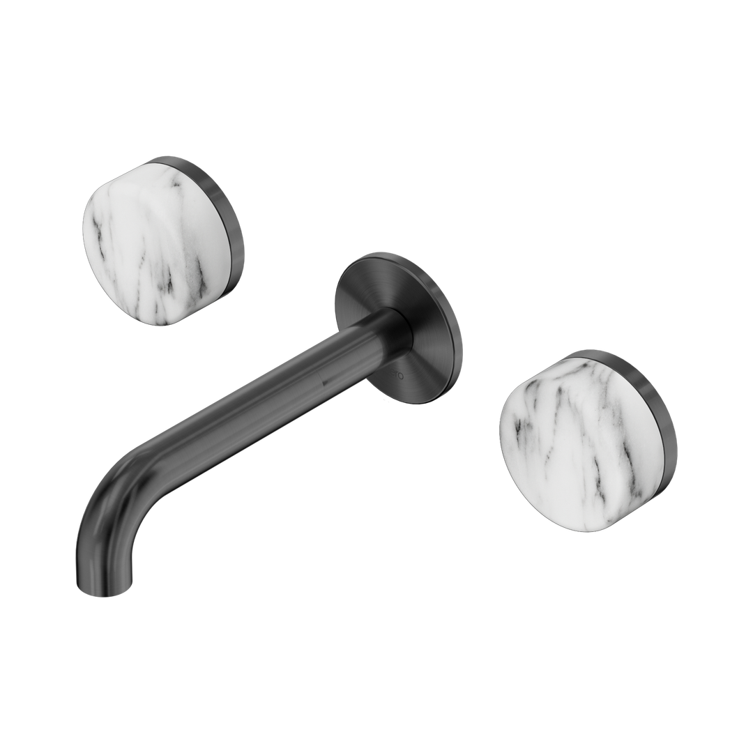 Nero Serenity Wall Basin Set 160Mm Spout With Arabescato Corchia Handle Gun Metal