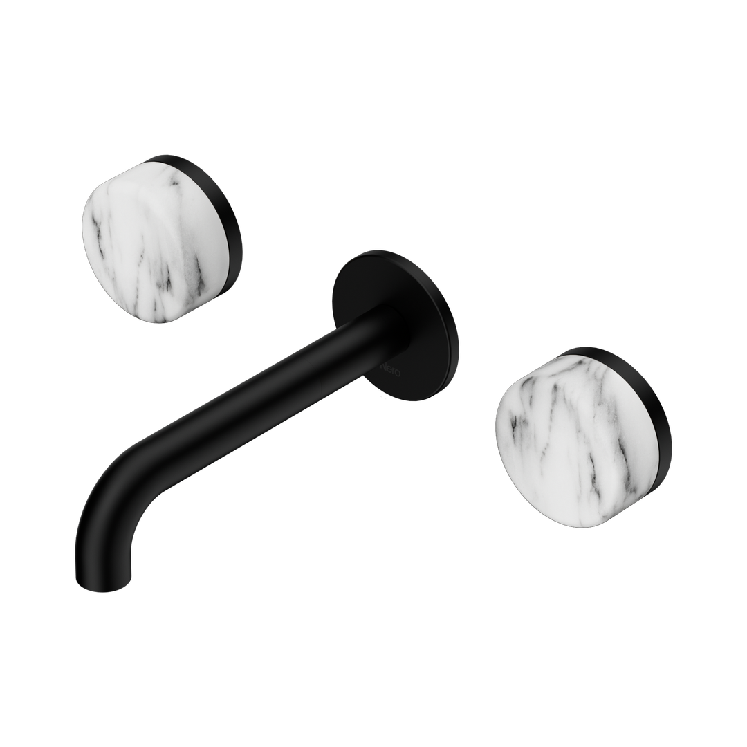 Nero Serenity Wall Basin Set 160Mm Spout With Arabescato Corchia Handle Matte Black