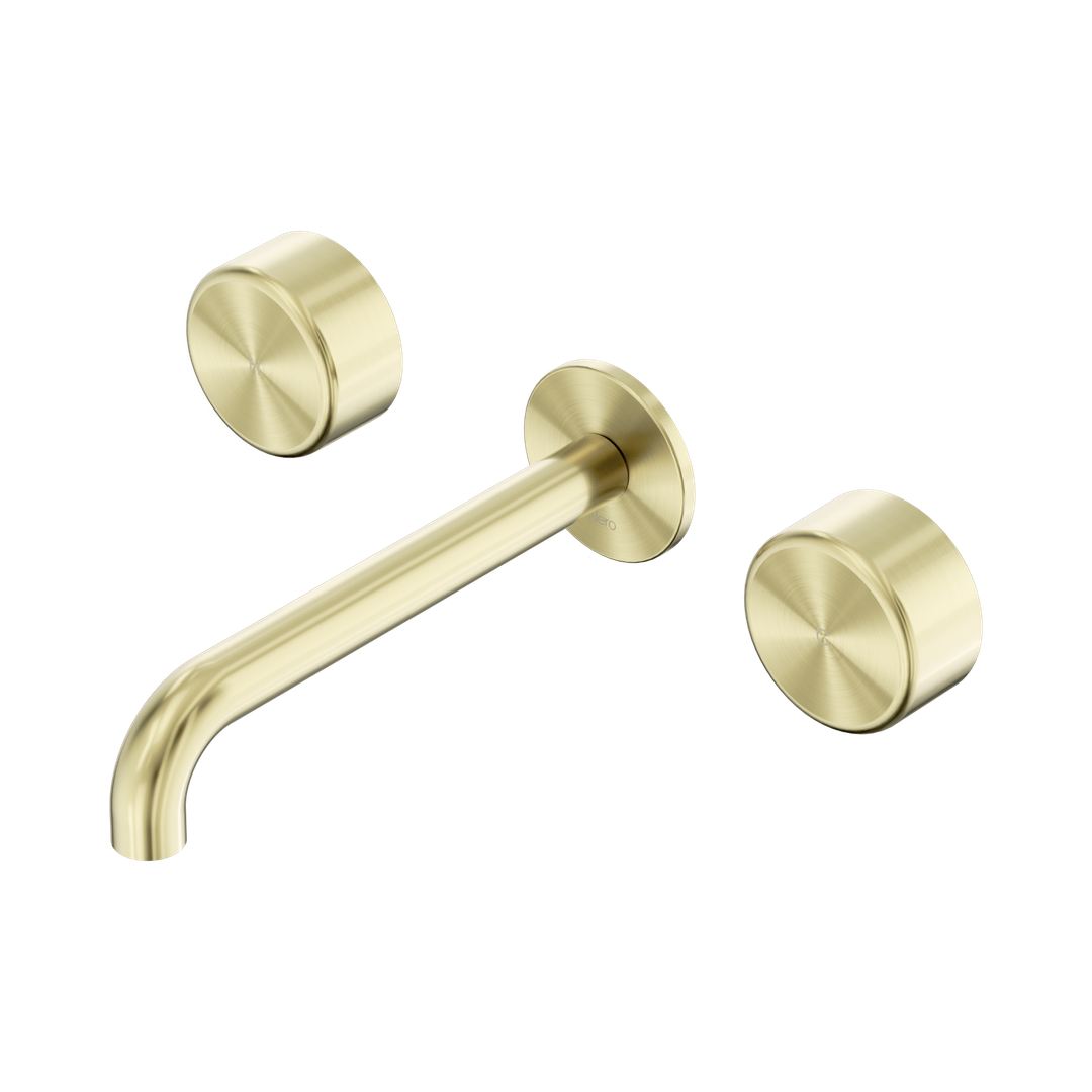 Nero Serenity Wall Basin Set 160Mm Spout With Metal Handle Brushed Gold