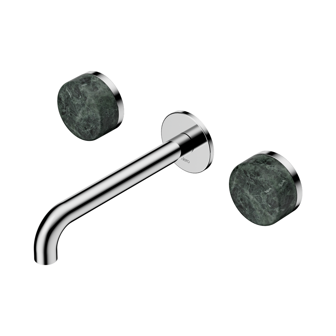 Nero Serenity Wall Basin Set 185Mm Spout With Verde Alpi Handle Chrome