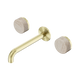 Nero Serenity Wall Basin Set 185Mm Spout Brushed Gold With Rome Travertine Handle