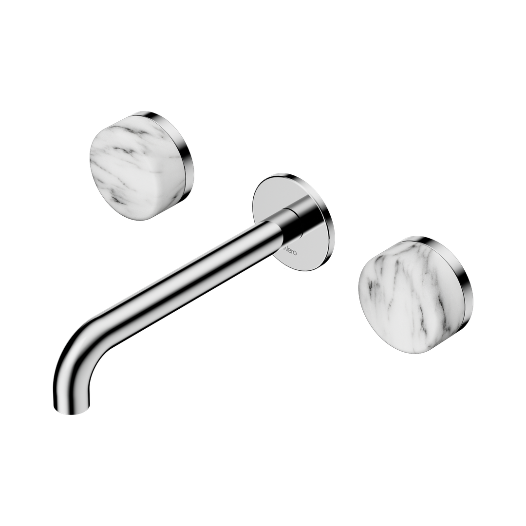 Nero Serenity Wall Basin Set 185Mm Spout With Arabescato Corchia Handle Chrome