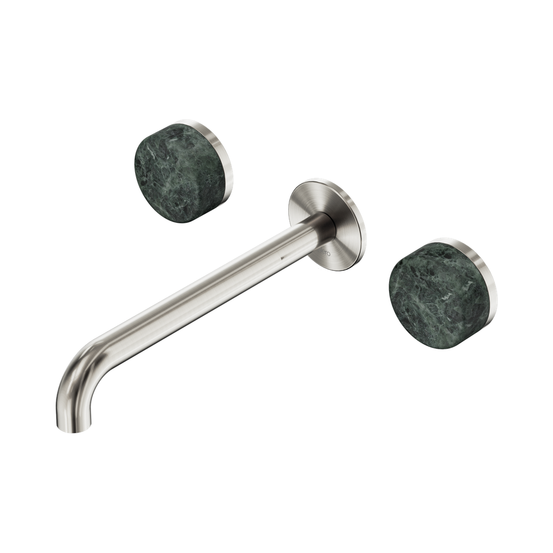 Nero Serenity Wall Basin Set 220Mm Spout With Verde Alpi Handle Brushed Nickel