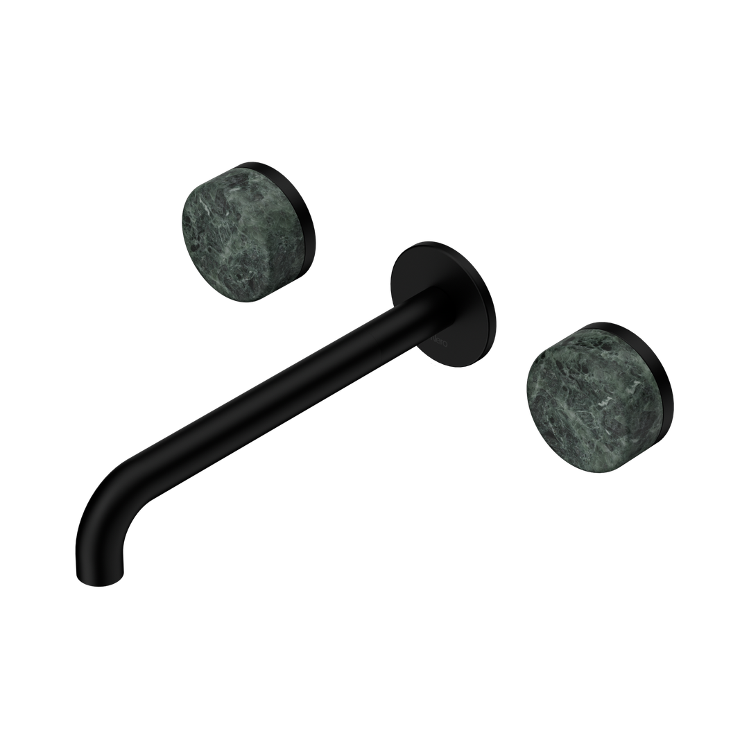 Nero Serenity Wall Basin Set 220Mm Spout With Verde Alpi Handle Matte Black