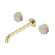 Nero Serenity Wall Basin Set 220Mm Spout Brushed Gold With Rome Travertine Handle