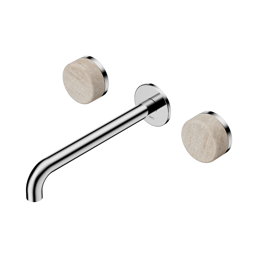 Nero Serenity Wall Basin Set 220Mm Spout With Rome Travertine Handle Chrome