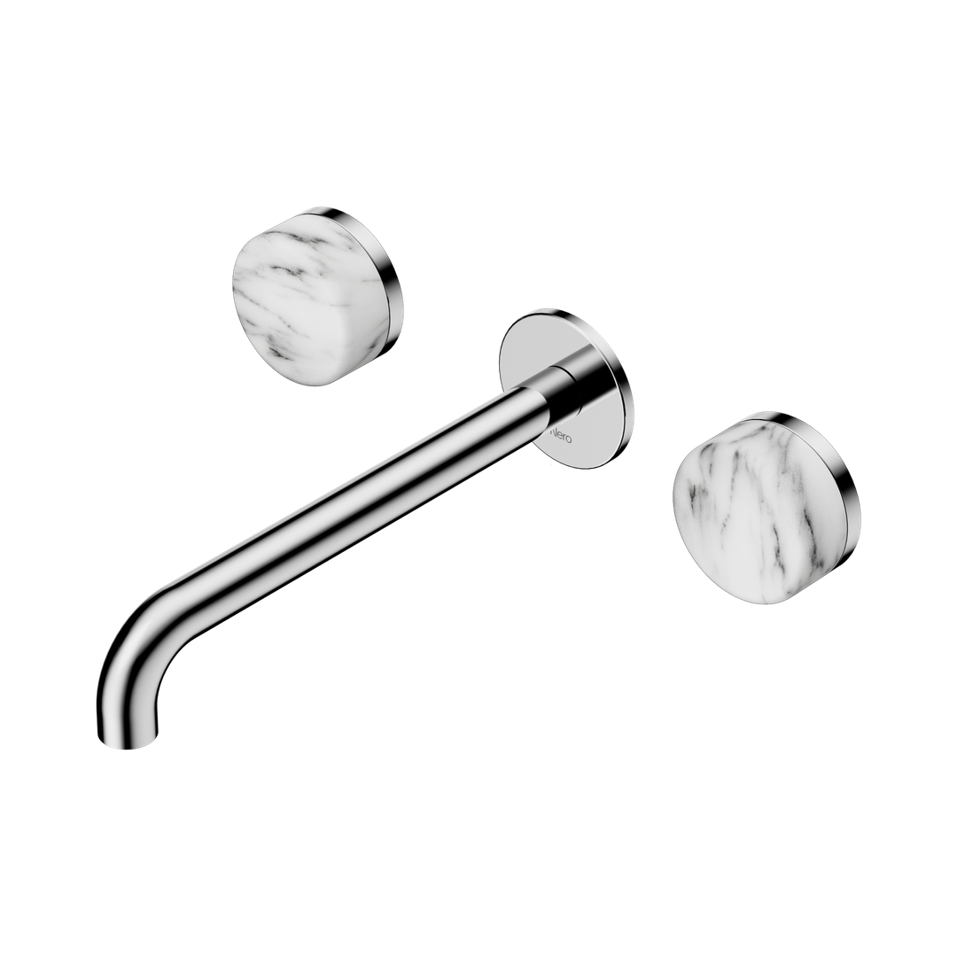 Nero Serenity Wall Basin Set 220Mm Spout With Arabescato Corchia Handle Chrome