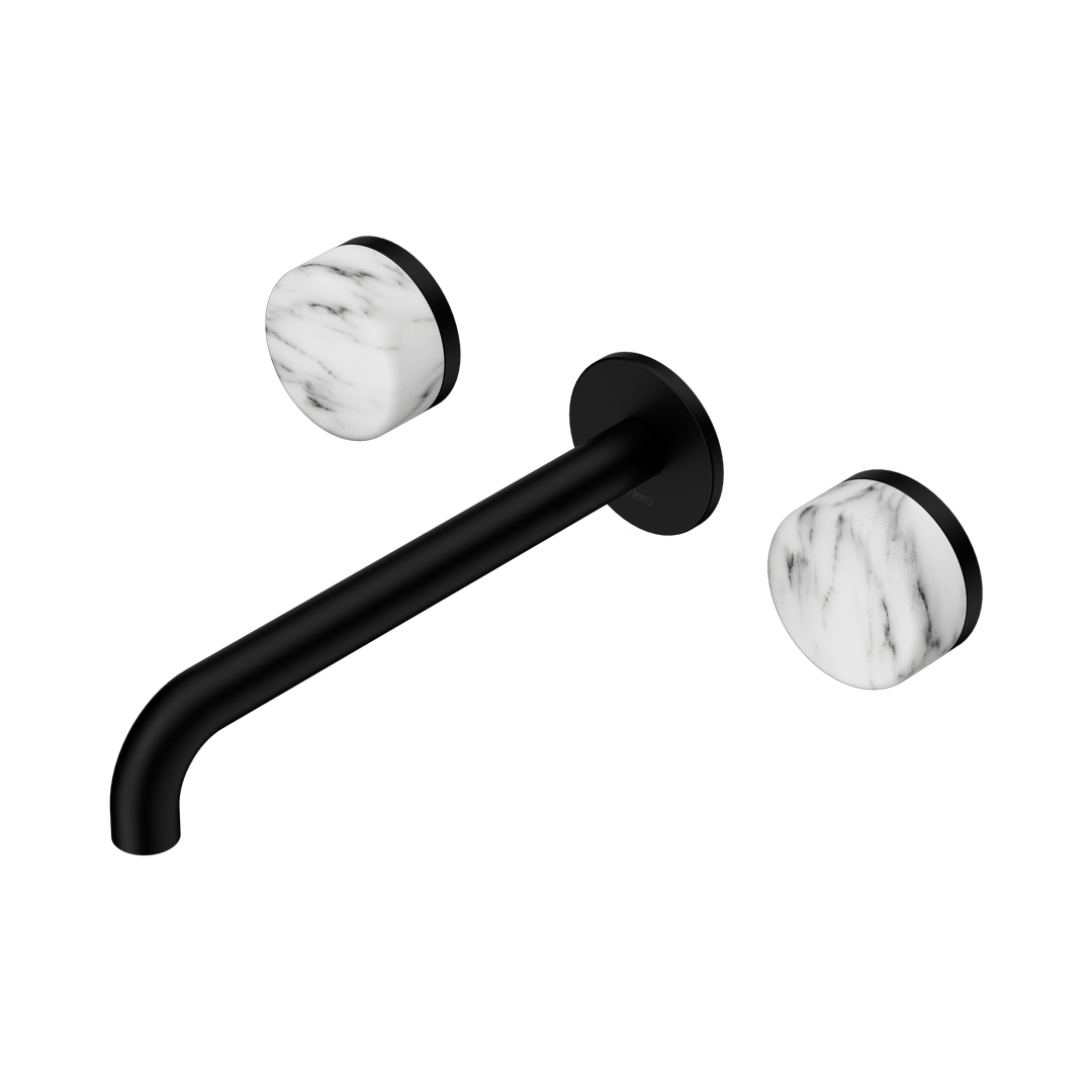 Nero Serenity Wall Basin Set 220Mm Spout With Arabescato Corchia Handle Matte Black