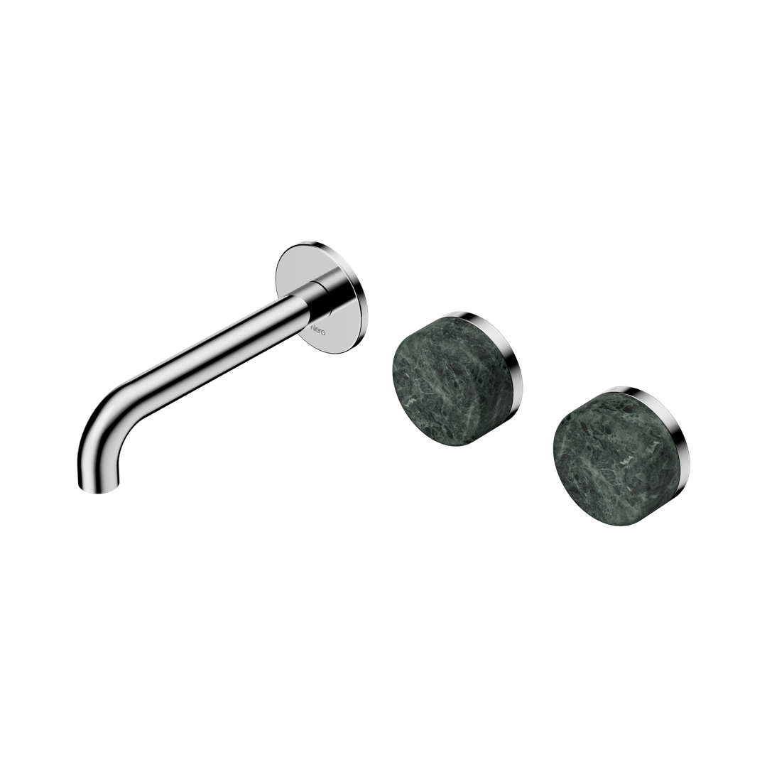 Nero Serenity Wall Basin Set 160Mm Offset Spout With Verde Alpi Handle Chrome