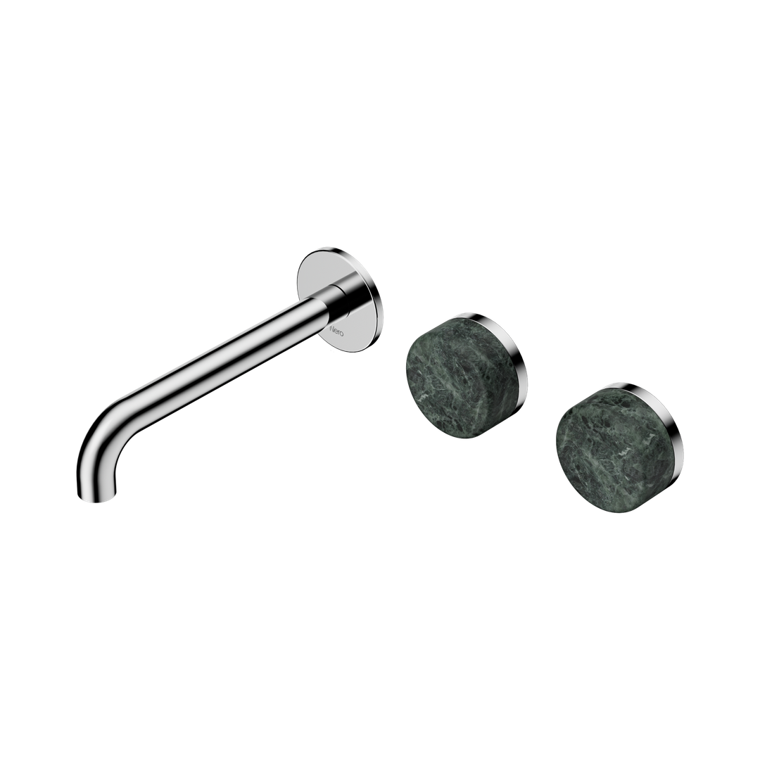Nero Serenity Wall Basin Set 185Mm Offset Spout With Verde Alpi Handle Chrome