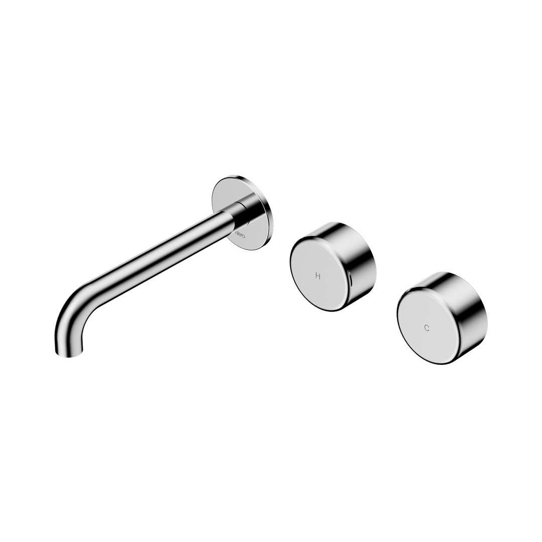 Nero Serenity Wall Basin Set 185Mm Offset Spout With Metal Handle Chrome