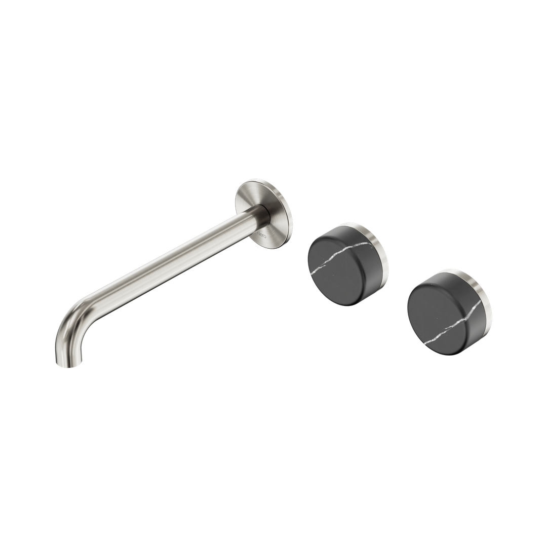 Nero Serenity Wall Basin Set 220Mm Offset Spout With Carrara Handle Brushed Nickel