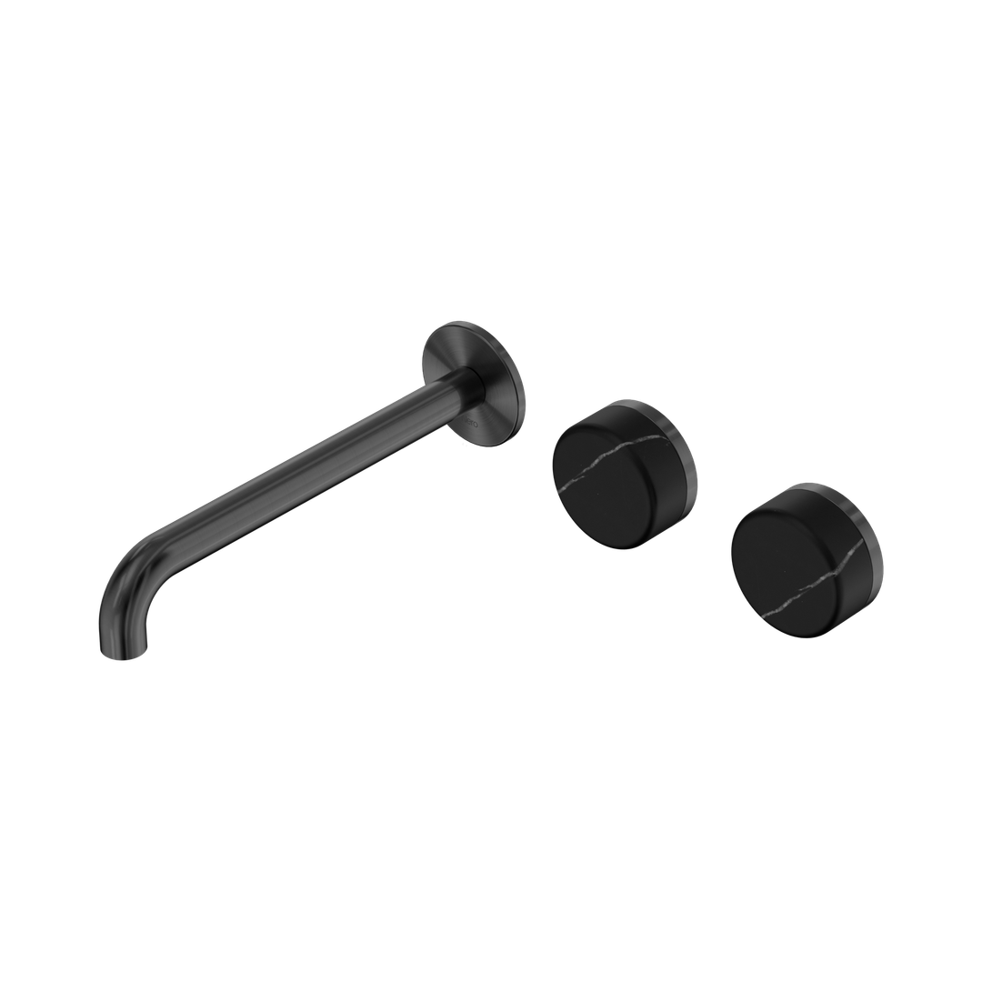 Nero Serenity Wall Basin Set 220Mm Offset Spout With Carrara Handle Gun Metal