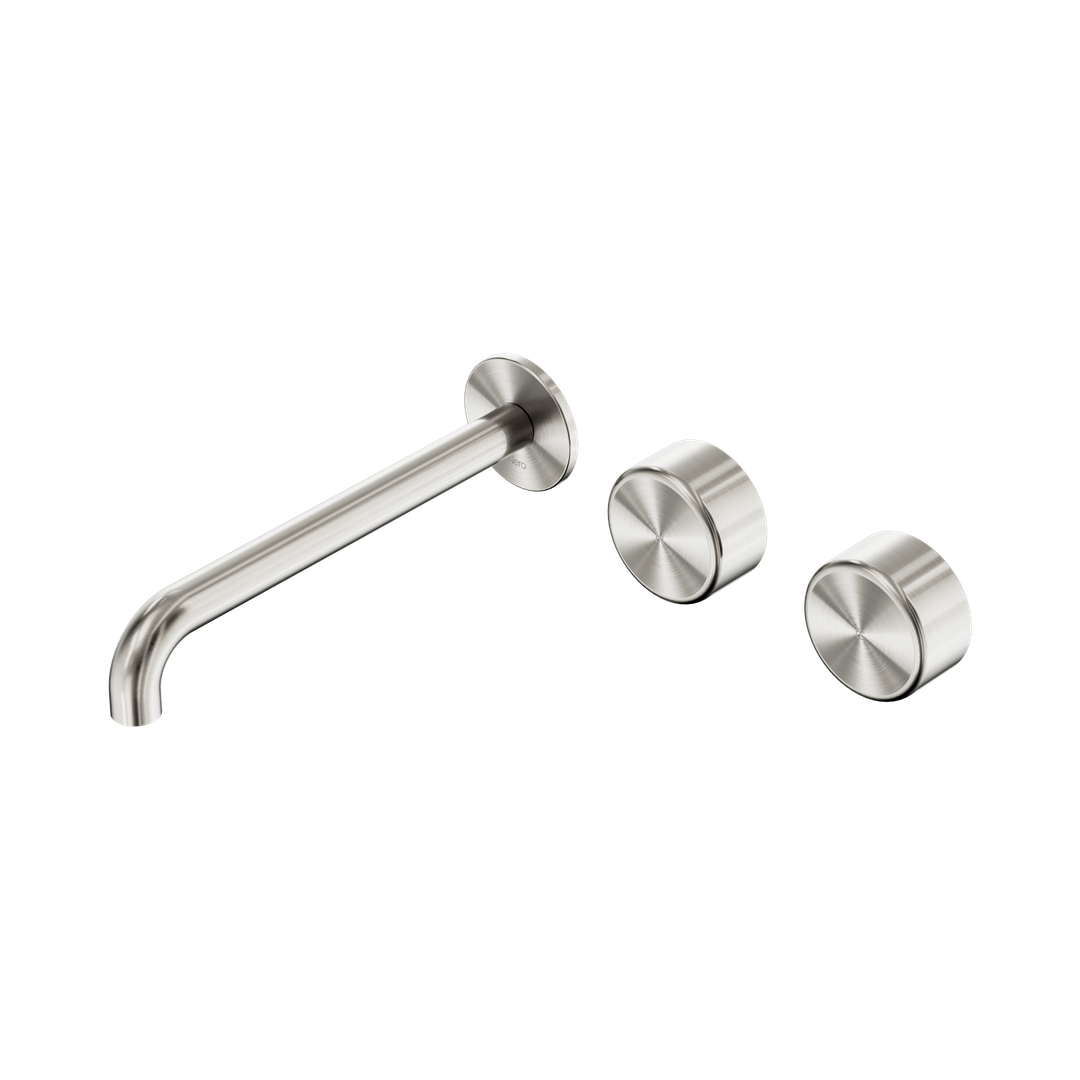 Nero Serenity Wall Basin Set 220Mm Offset Spout With Metal Handle Brushed Nickel