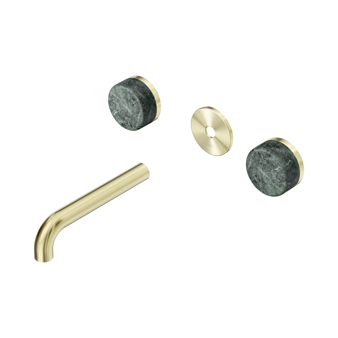 Nero Serenity Wall Basin Set 160Mm Spout With Verde Alpi Handle Trim Kit Only Brushed Gold