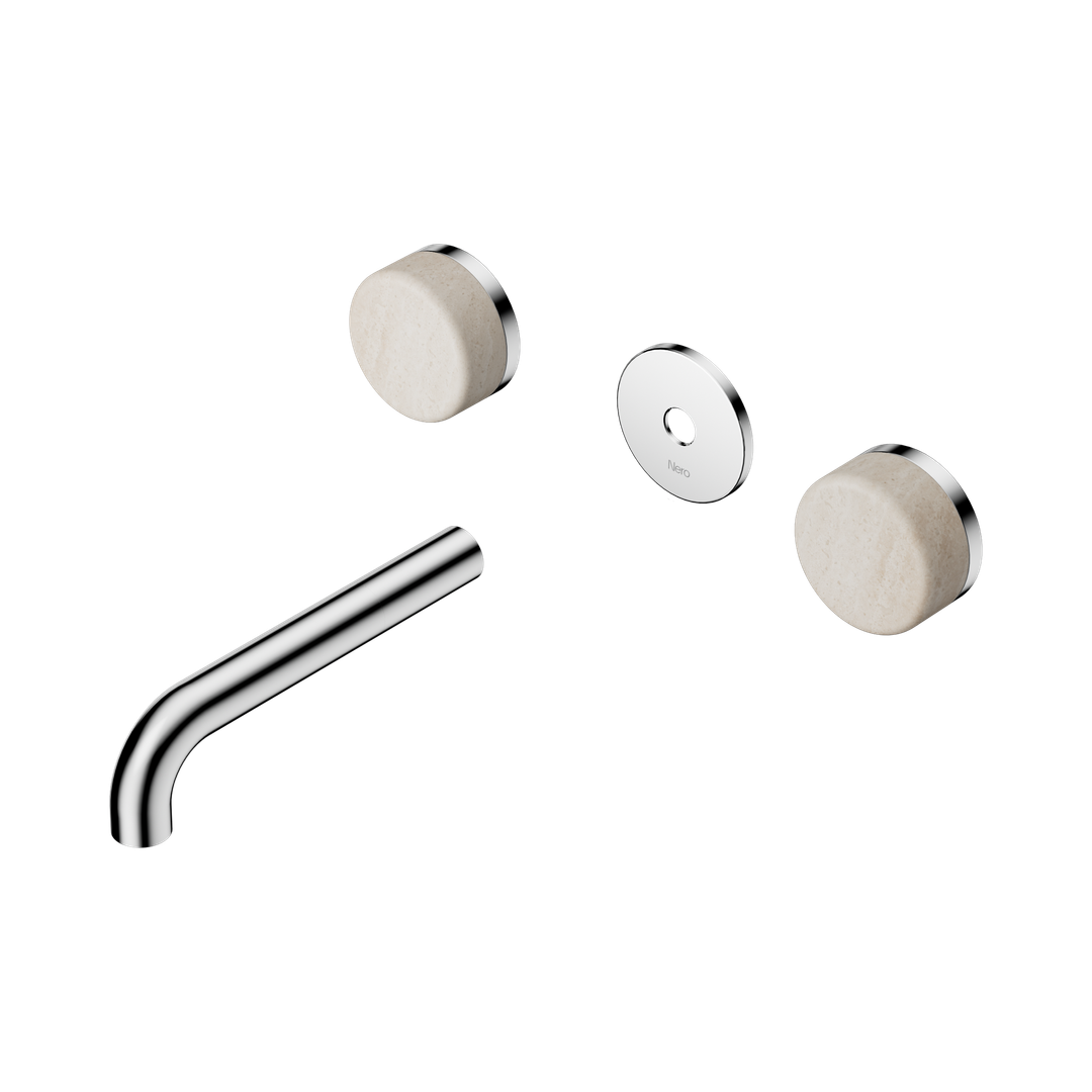 Nero Serenity Wall Basin Set 160Mm Spout With Rome Travertine Handle Trim Kit Only Chrome