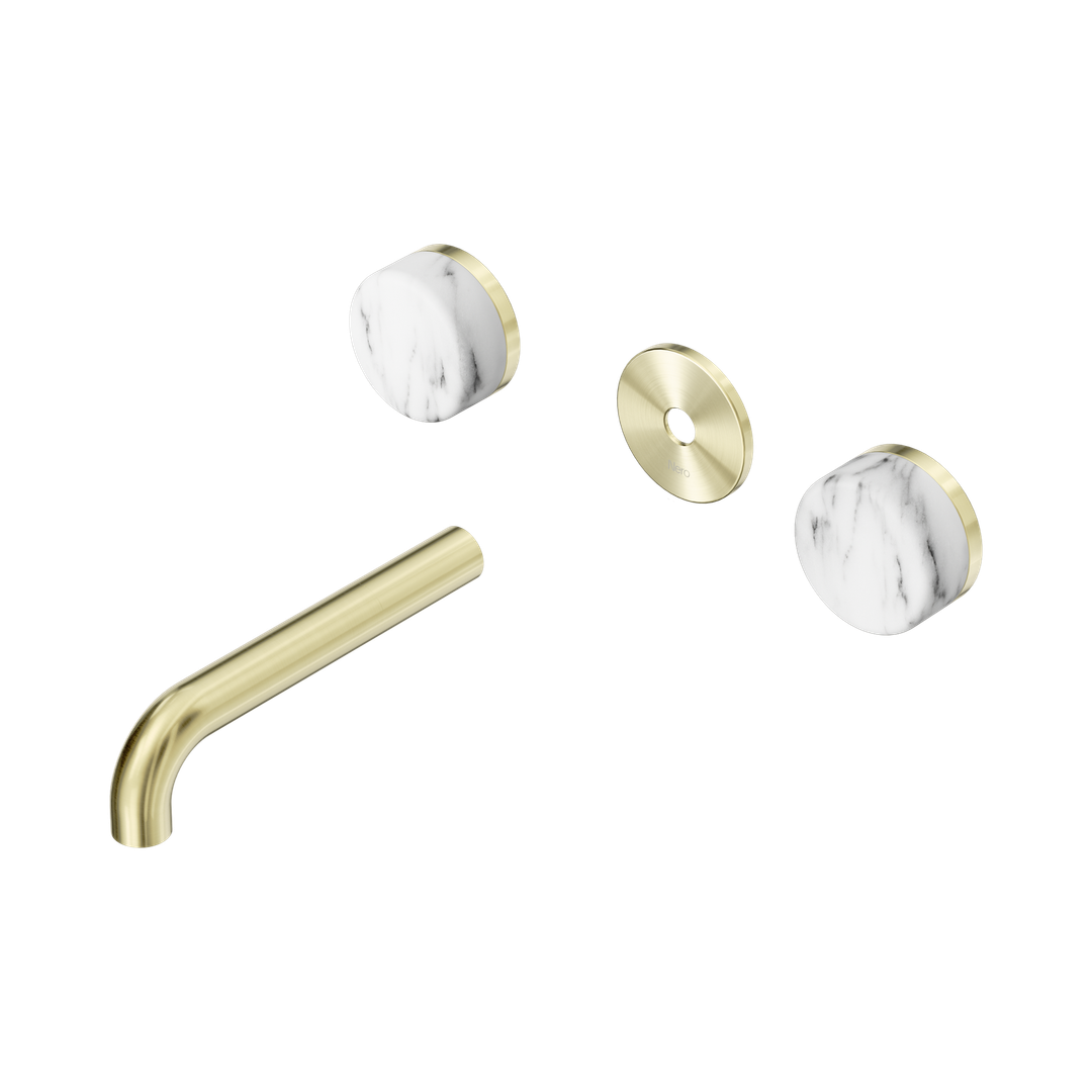Nero Serenity Wall Basin Set 160Mm Spout Arabescato Corchia Handle Trim Kit Only Brushed Gold
