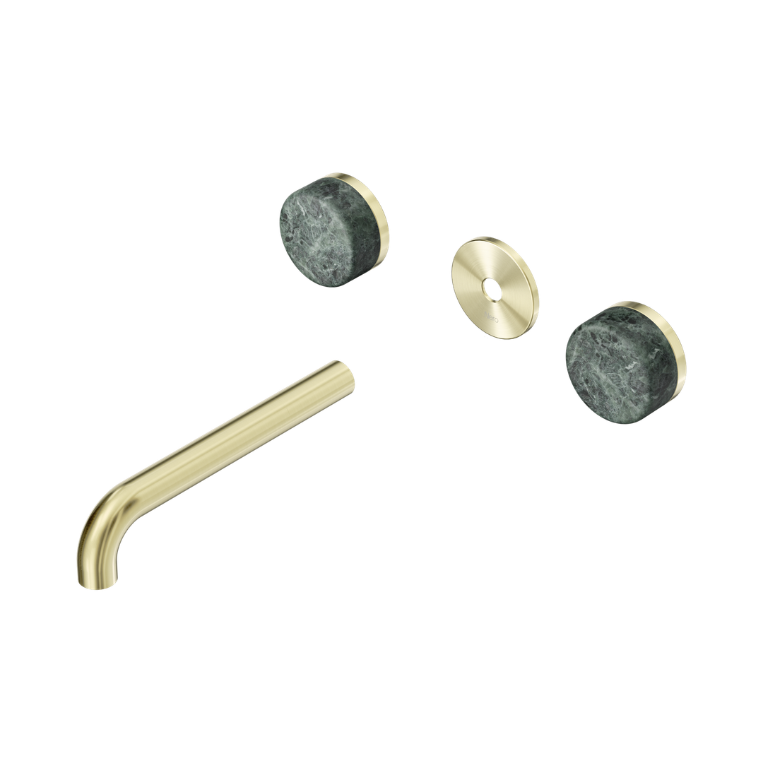 Nero Serenity Wall Basin Set 185Mm Spout With Verde Alpi Handle Trim Kit Only Brushed Gold