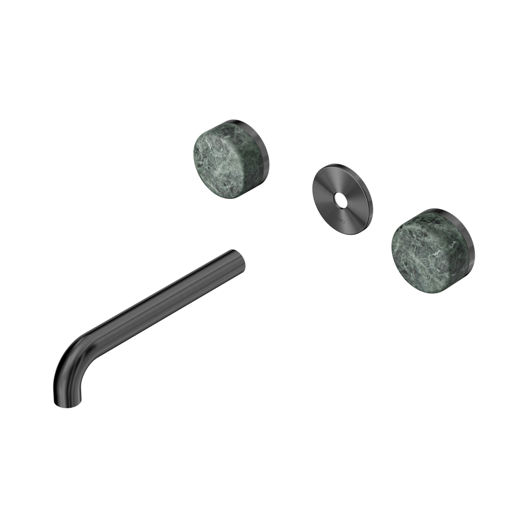 Nero Serenity Wall Basin Set 185Mm Spout With Verde Alpi Handle Trim Kit Only Gun Metal