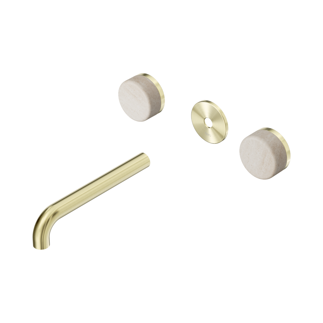 Nero Serenity Wall Basin Set 185Mm Spout Rome Travertine Handle Trim Kit Only Brushed Gold