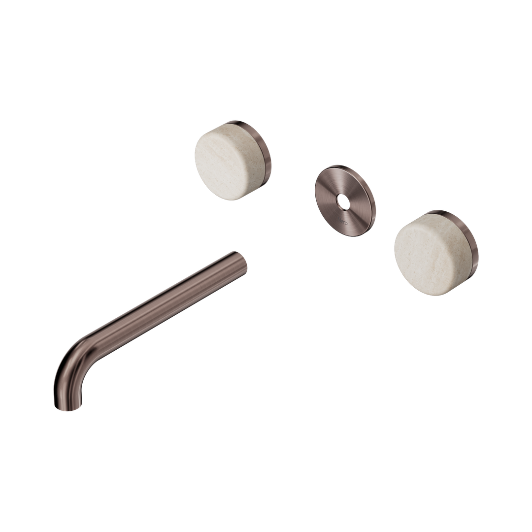 Nero Serenity Wall Basin Set 185Mm Spout With Rome Travertine Handle Trim Kit Only Brushed Bronze