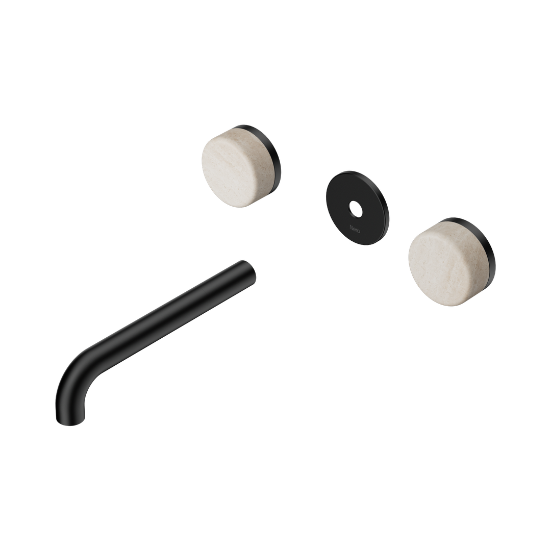 Nero Serenity Wall Basin Set 185Mm Spout With Rome Travertine Handle Trim Kit Only Matte Black