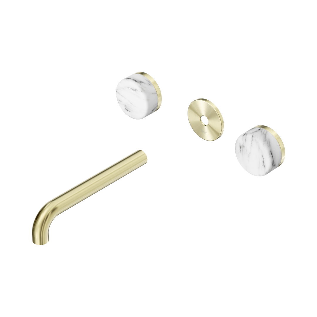 Nero Serenity Wall Basin Set 185Mm Spout Arabescato Corchia Handle Trim Kit Only Brushed Gold