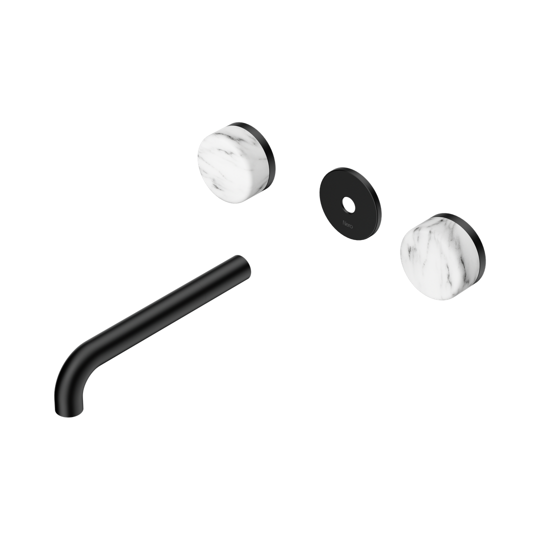 Nero Serenity Wall Basin Set 185Mm Spout With Arabescato Corchia Handle Trim Kit Only Matte Black