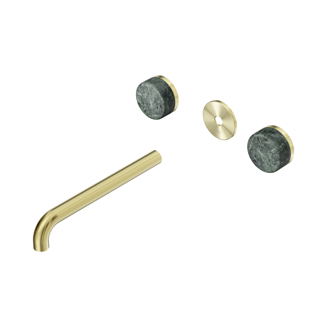 Nero Serenity Wall Basin Set 220Mm Spout With Verde Alpi Handle Trim Kit Only Brushed Gold