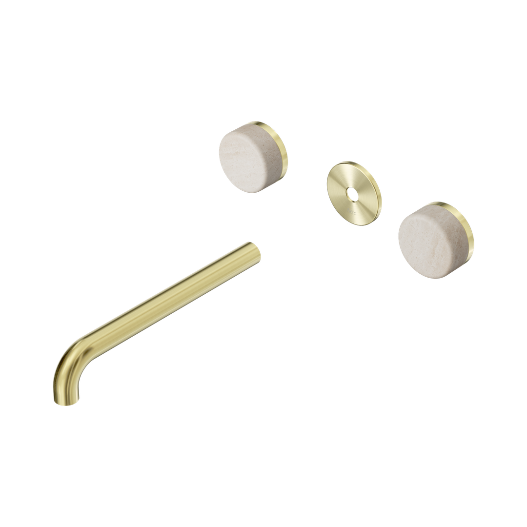Nero Serenity Wall Basin Set 220Mm Spout Rome Travertine Handle Trim Kit Only Brushed Gold