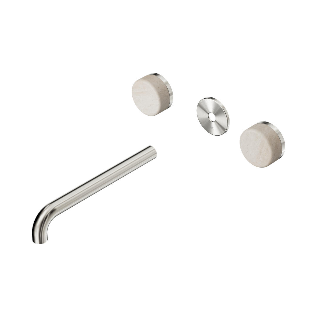 Nero Serenity Wall Basin Set 220Mm Spout With Rome Travertine Handle Trim Kit Only Brushed Nickel