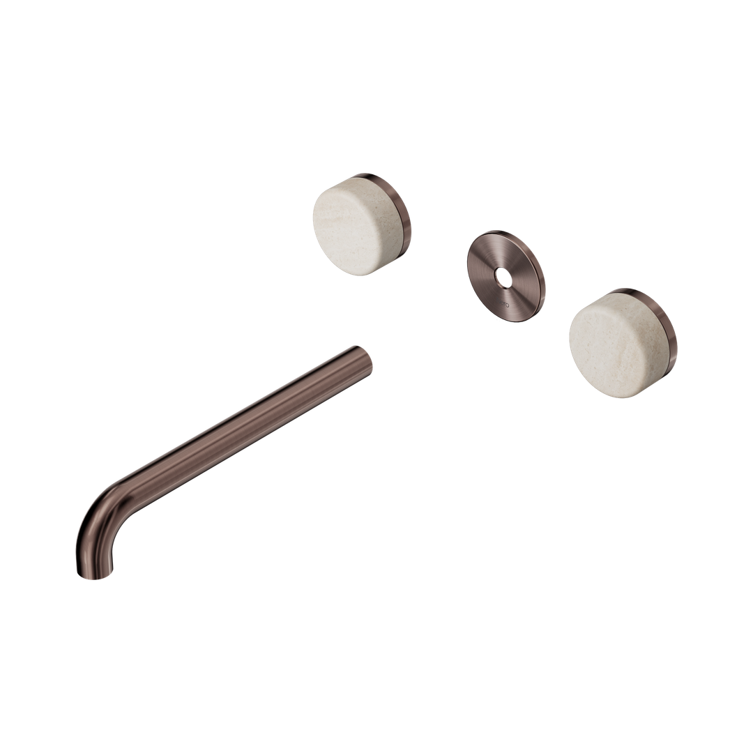 Nero Serenity Wall Basin Set 220Mm Spout With Rome Travertine Handle Trim Kit Only Brushed Bronze