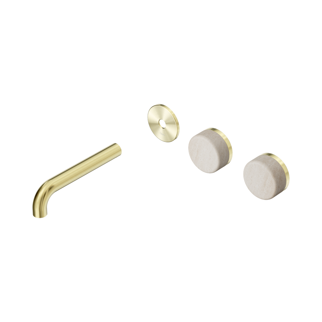 Nero Serenity Wall Basin Set 160Mm Offset Spout Rome Travertine Handle Trim Kit Only Brushed Gold