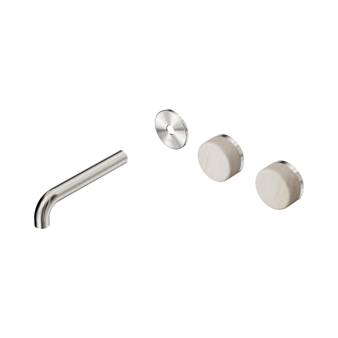 Nero Serenity Wall Basin Set 160Mm Offset Spout Rome Travertine Handle Trim Kit Brushed Nickel