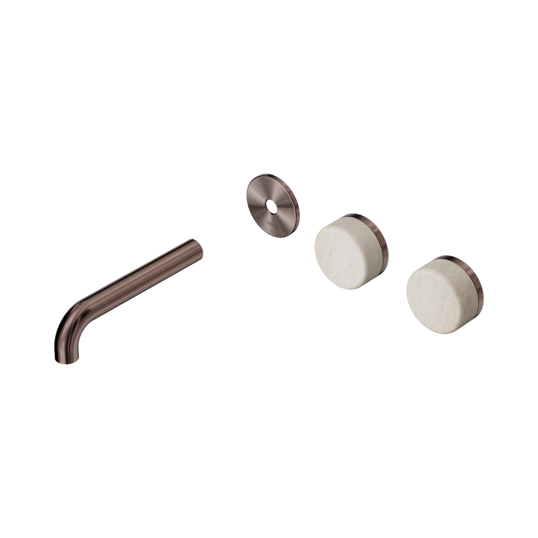 Nero Serenity Wall Basin Set 160Mm Offset Spout Rome Travertine Handle Trim Kit Brushed Bronze