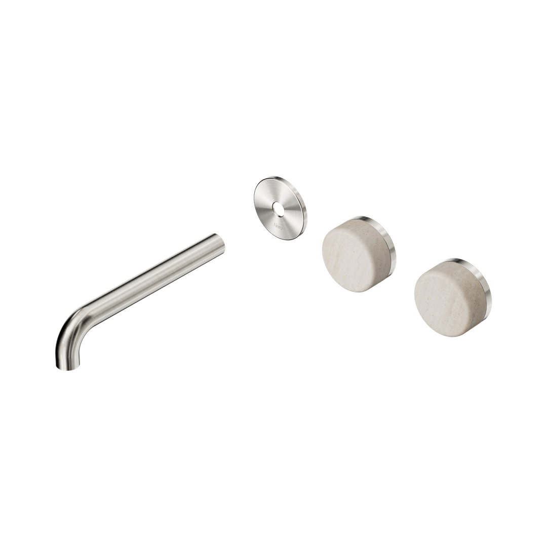 Nero Serenity Wall Basin Set 185Mm Offset Spout Rome Travertine Handle Trim Kit Brushed Nickel