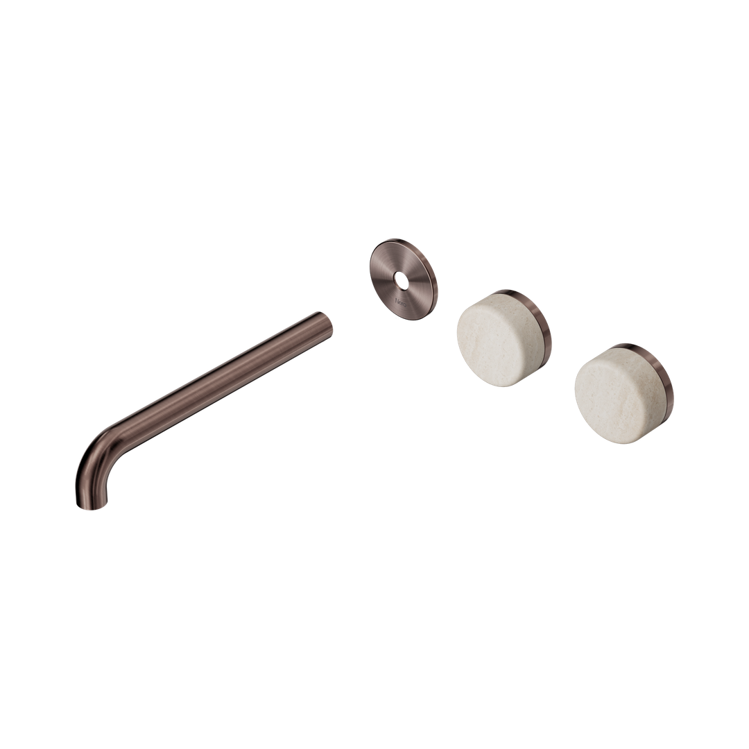 Nero Serenity Wall Basin Set 220Mm Offset Spout Rome Travertine Handle Trim Kit Brushed Bronze