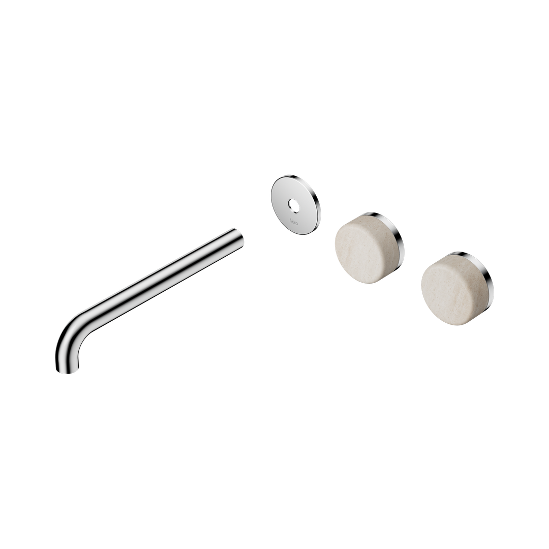 Nero Serenity Wall Basin Set 220Mm Offset Spout With Rome Travertine Handle Trim Kit Only Chrome