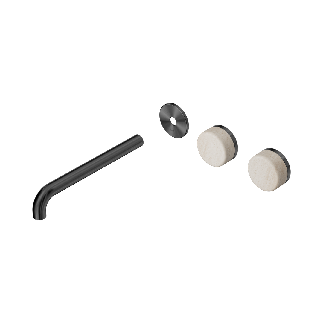 Nero Serenity Wall Basin Set 220Mm Offset Spout Rome Travertine Handle Trim Kit Only Gun Metal
