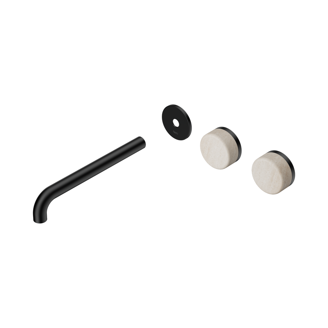 Nero Serenity Wall Basin Set 220Mm Offset Spout Rome Travertine Handle Trim Kit Only Matte Black