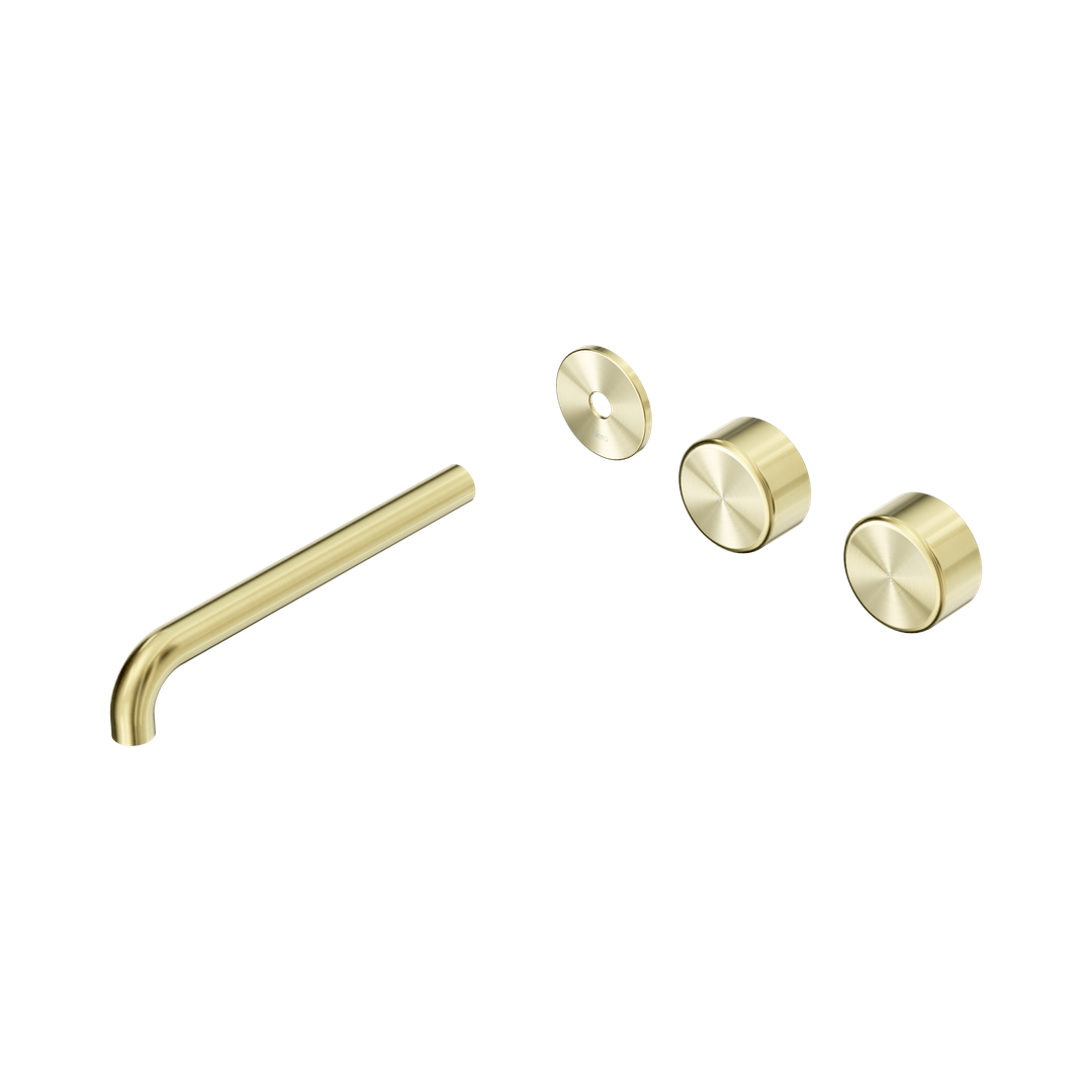 Nero Serenity Wall Basin Set 220Mm Offset Spout With Metal Handle Trim Kit Only Brushed Gold