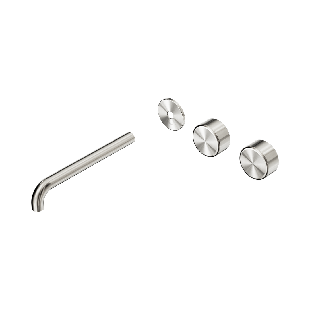 Nero Serenity Wall Basin Set 220Mm Offset Spout With Metal Handle Trim Kit Only Brushed Nickel