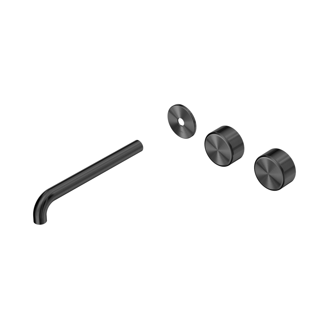 Nero Serenity Wall Basin Set 220Mm Offset Spout With Metal Handle Trim Kit Only Gun Metal