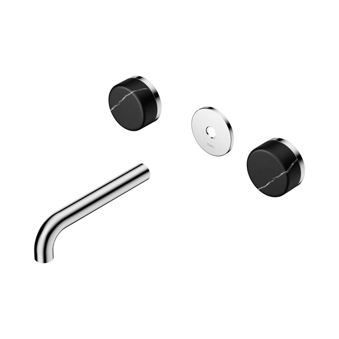 Nero Serenity Wall Basin Set 160Mm Spout With Marquina Black Handle Trim Kit Only Chrome