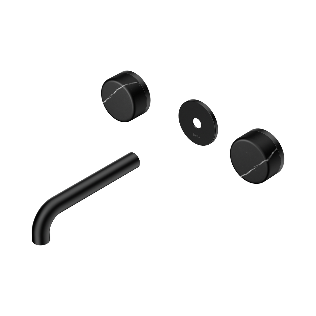 Nero Serenity Wall Basin Set 160Mm Spout With Marquina Black Handle Trim Kit Only Matte Black